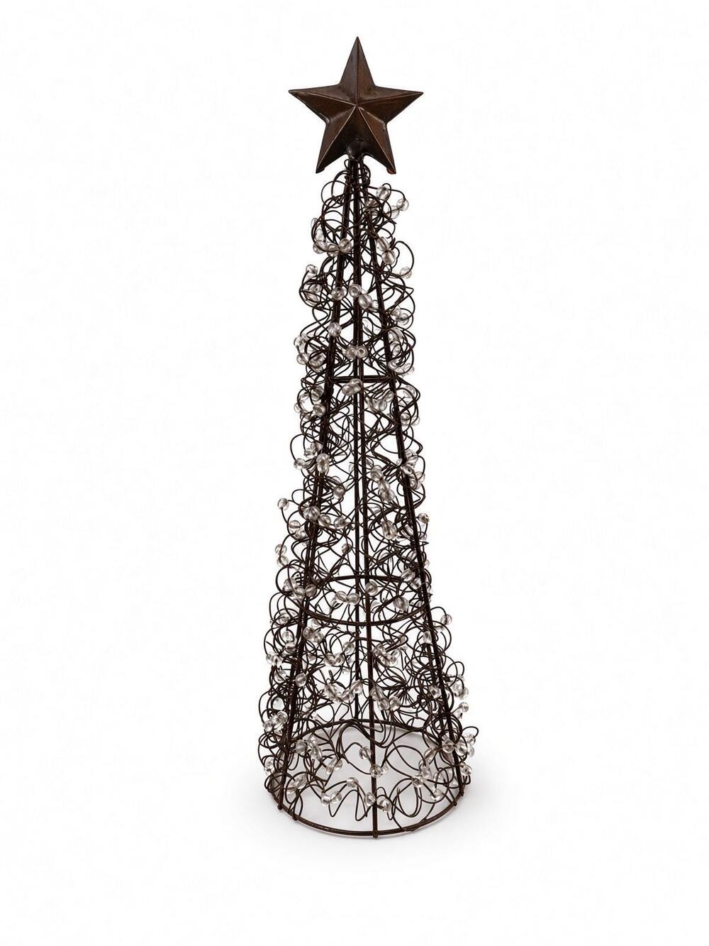 Vintage Gold Wire Christmas Tree with Crystal Beads, Beaded Tabletop Tree Decor
